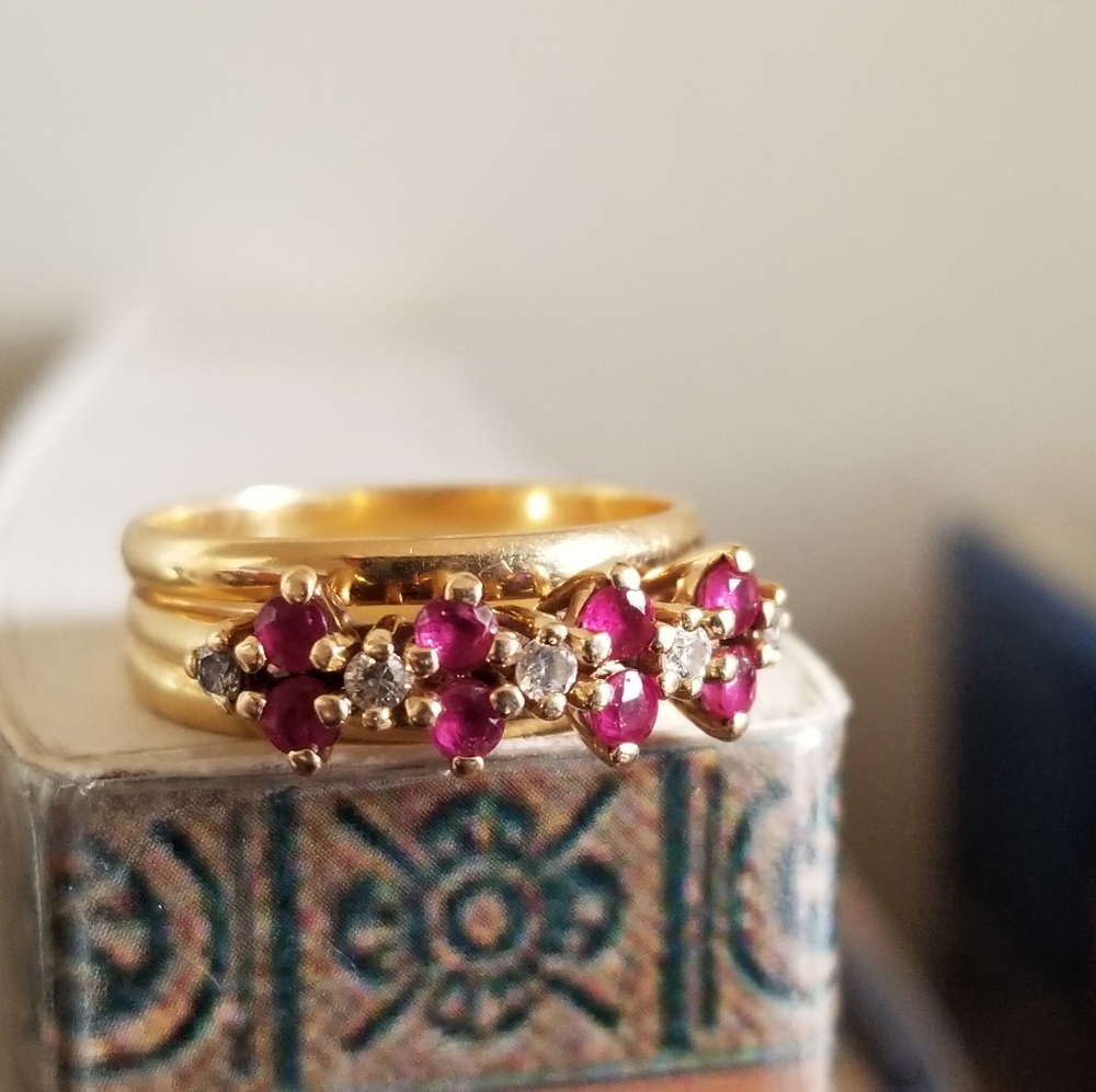Gold Ring with Pink Ruby and Diamond Accents - Women's Ring